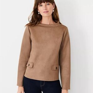 Ann Taylor Faux Suede Button Trim Top